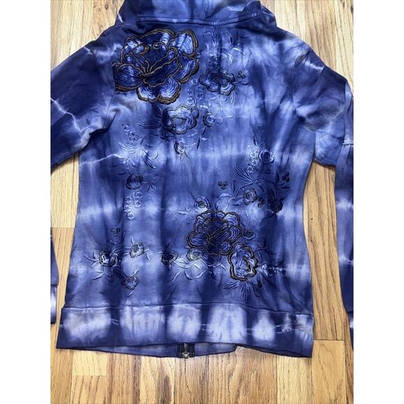 Free People Hoodie Womens Medium Full Zip Embroidery Tie Dye Purple BOHO - Picture 6 of 8